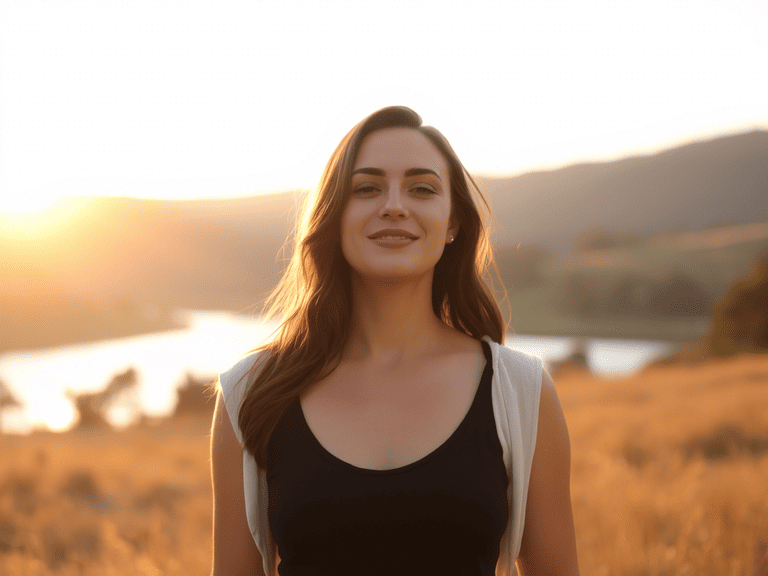 Mujer contemplando en la naturaleza con calma y luz suave, no queriendo tocar fondo