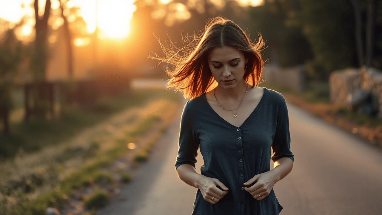 Persona caminando sola al atardecer en reflexión