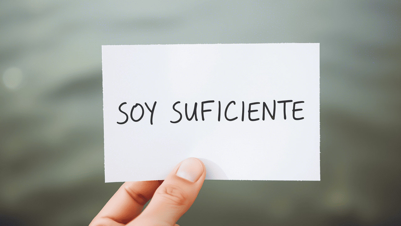 Texto escrito en papel: Soy suficiente